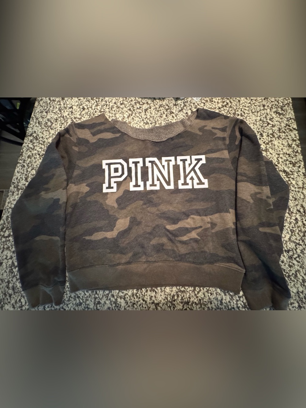 PINK Victoria's Secret Olive Camo Crewneck Sweatshirt